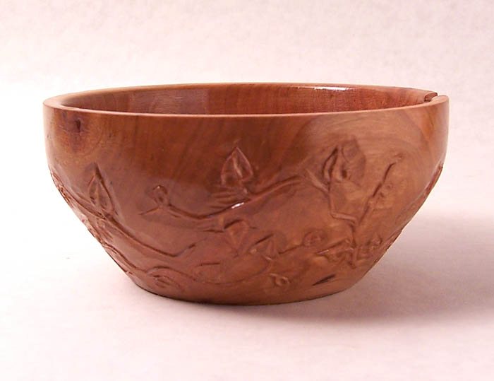 Hand Carved Cherry Wood Bowl with Ivy - #41
