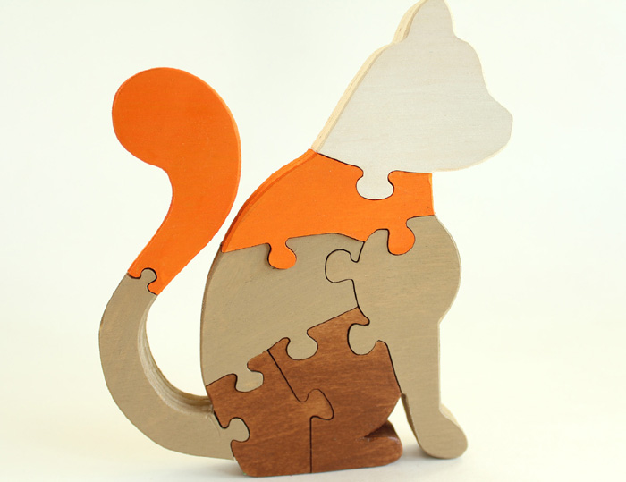 Hand Painted Wood Cat Puzzle