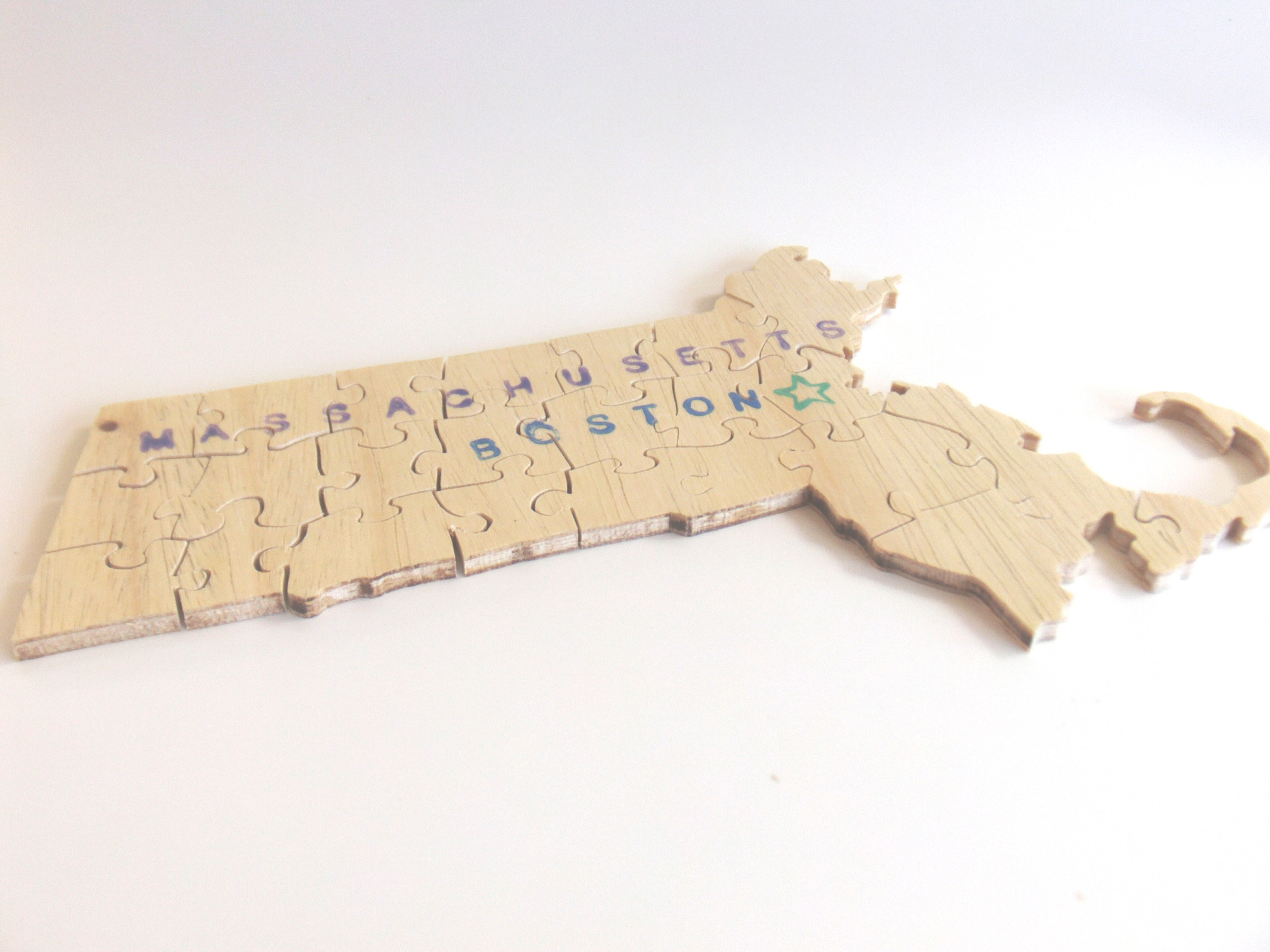 Massachusetts Wood Puzzle with Labels