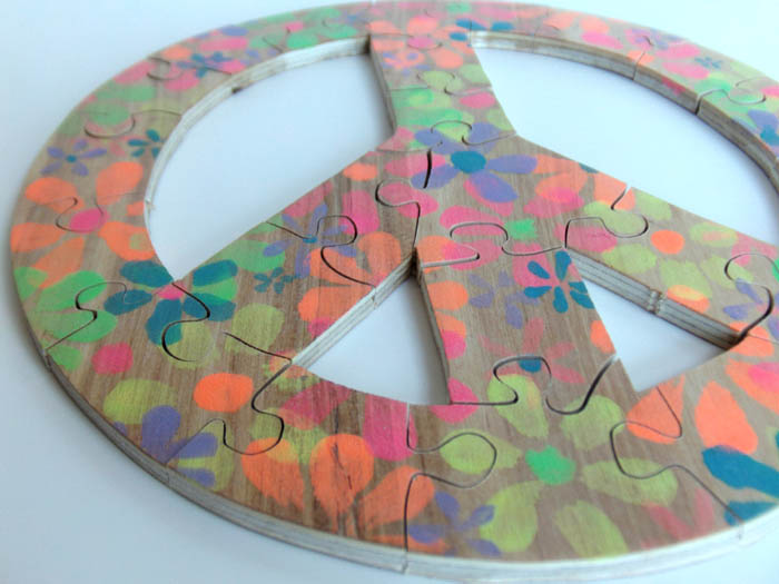 Hand Painted Peace Sign Wood Puzzle - Children's Spring Puzzle